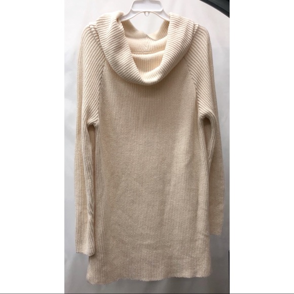 Beige/Cream Cowl Neck Long Sleeve Knit Sweater Dress - Picture 6 of 10